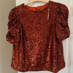 NWT Anthropologie Sequin Puff Sleeve Top